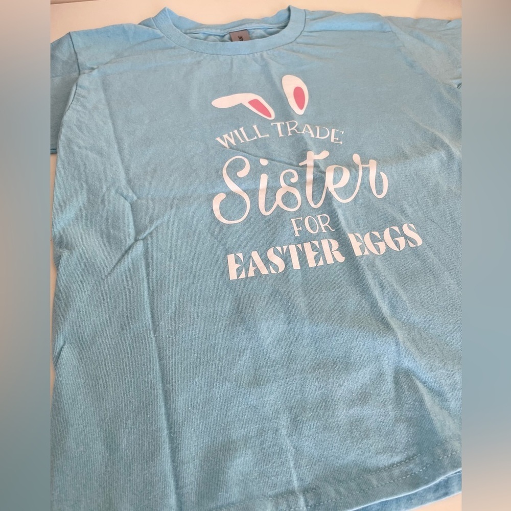 Gildan 100% Heavy Cotton Blue Easter Graphic T-Shirt Youth size XS - Picture 6 of 13